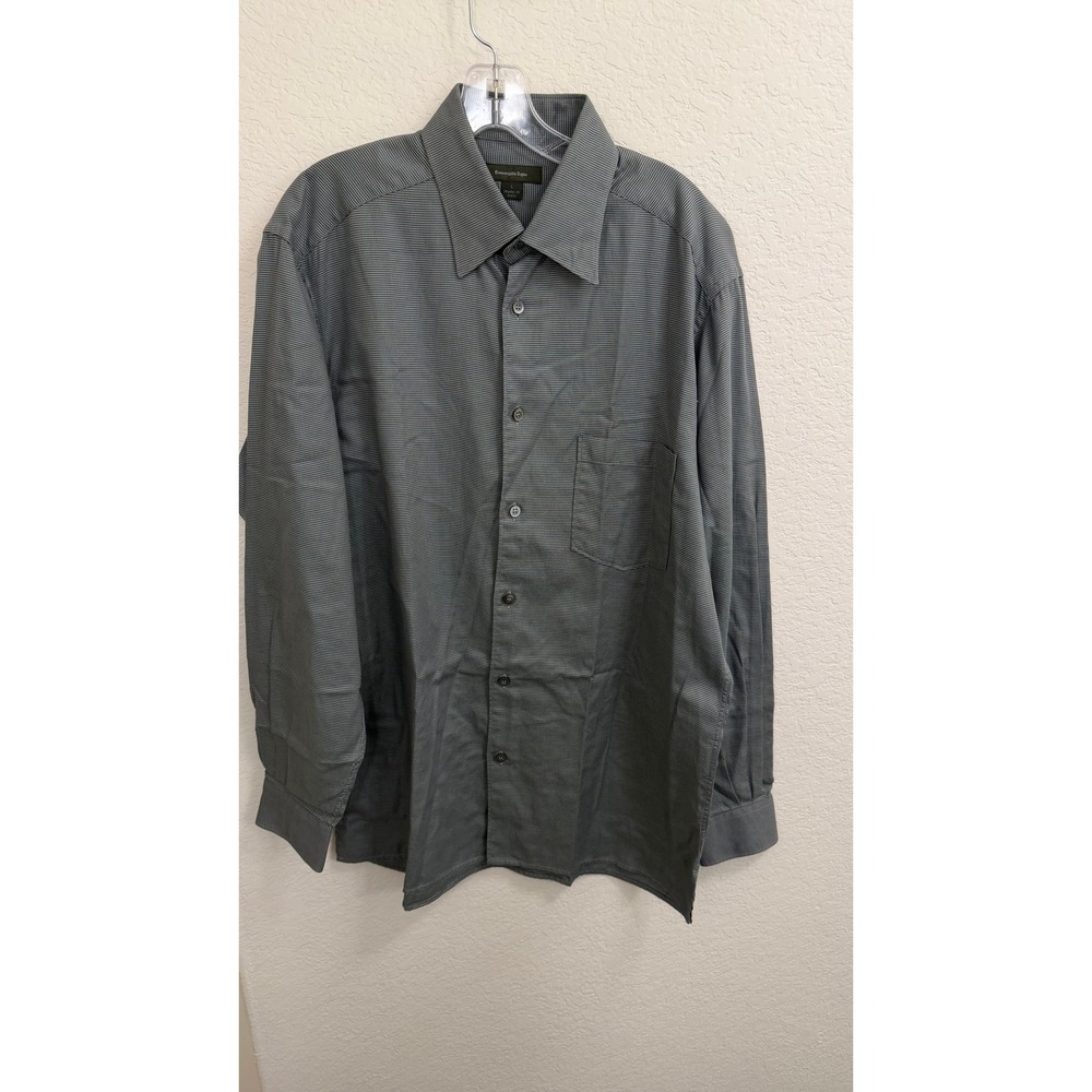 Ermenegildo Zegna Mens Grey Micro Check Button Up Shirt Size L Made in Italy
